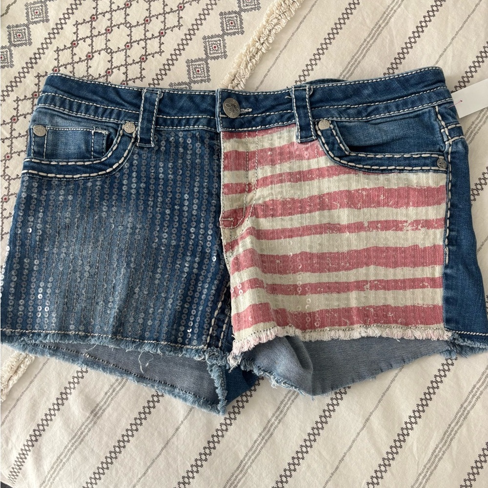Knox Rose Blue and Pink Patchwork Jean Shorts